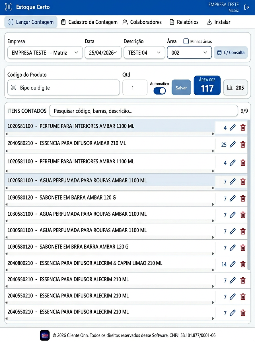 Dashboard / Lançar contagem